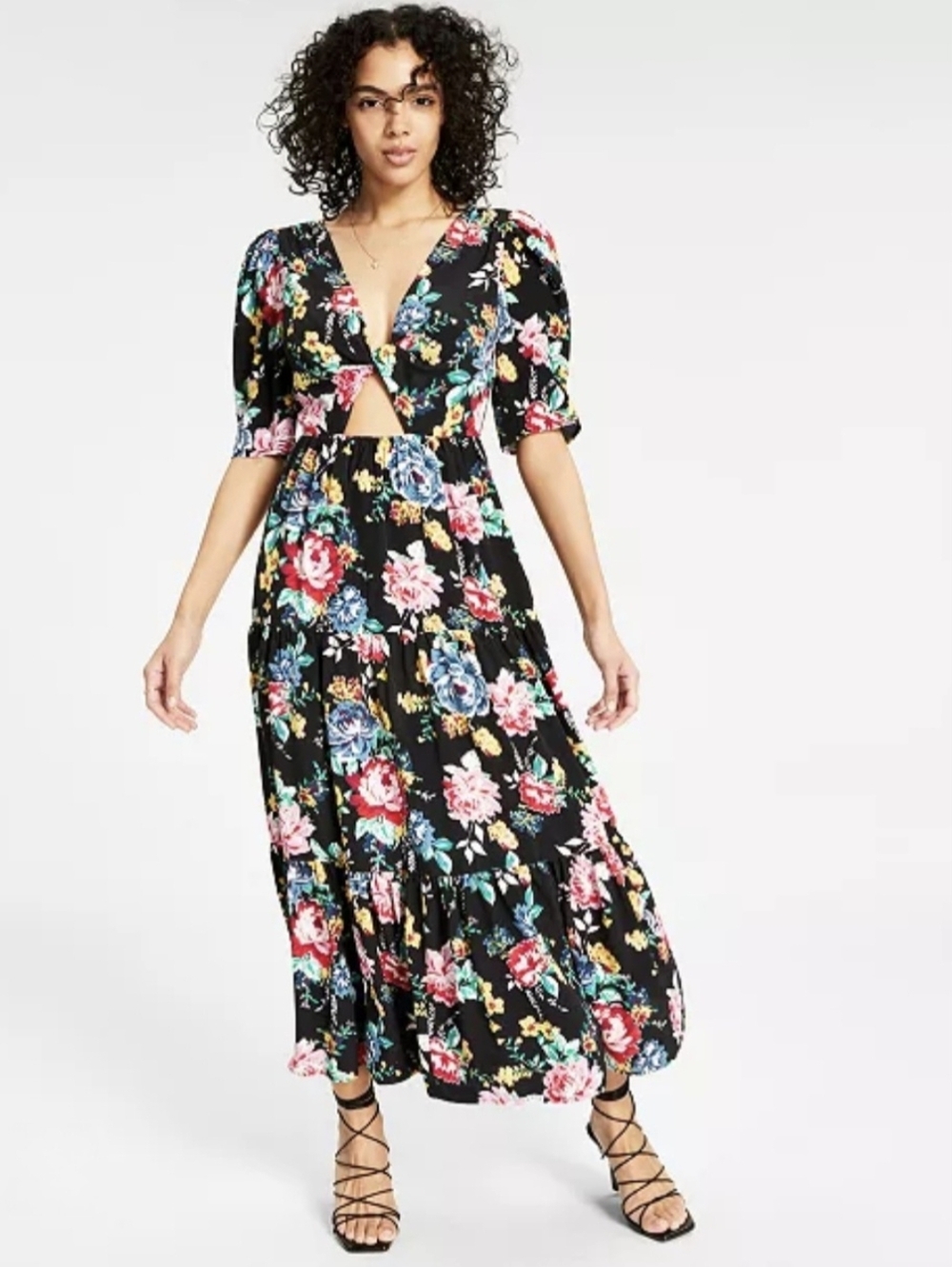 Floral Cutout Maxi Dress - Black Floral